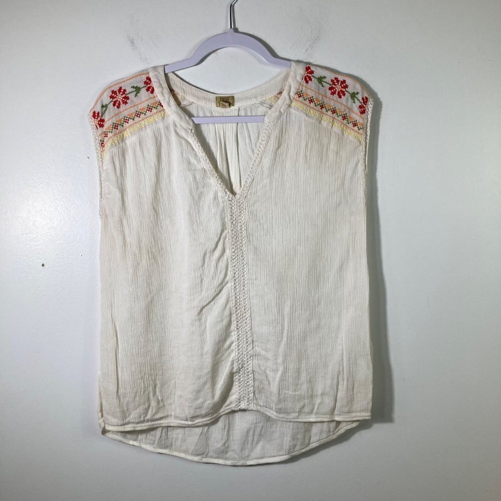 Womens True Craft Embroidered V Neck Top Sleeveless Cream‎ Orange M